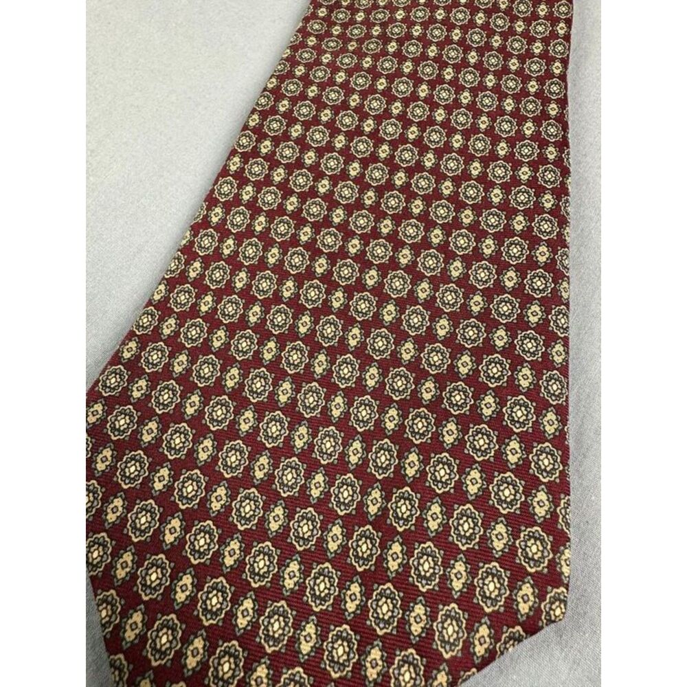 Christian Dior Men's All Silk Printed Woven Neck Tie Burgundy - Picture 2 of 5